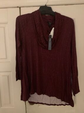 intro. Ribbed Cowl-Neck Sweater in Wine